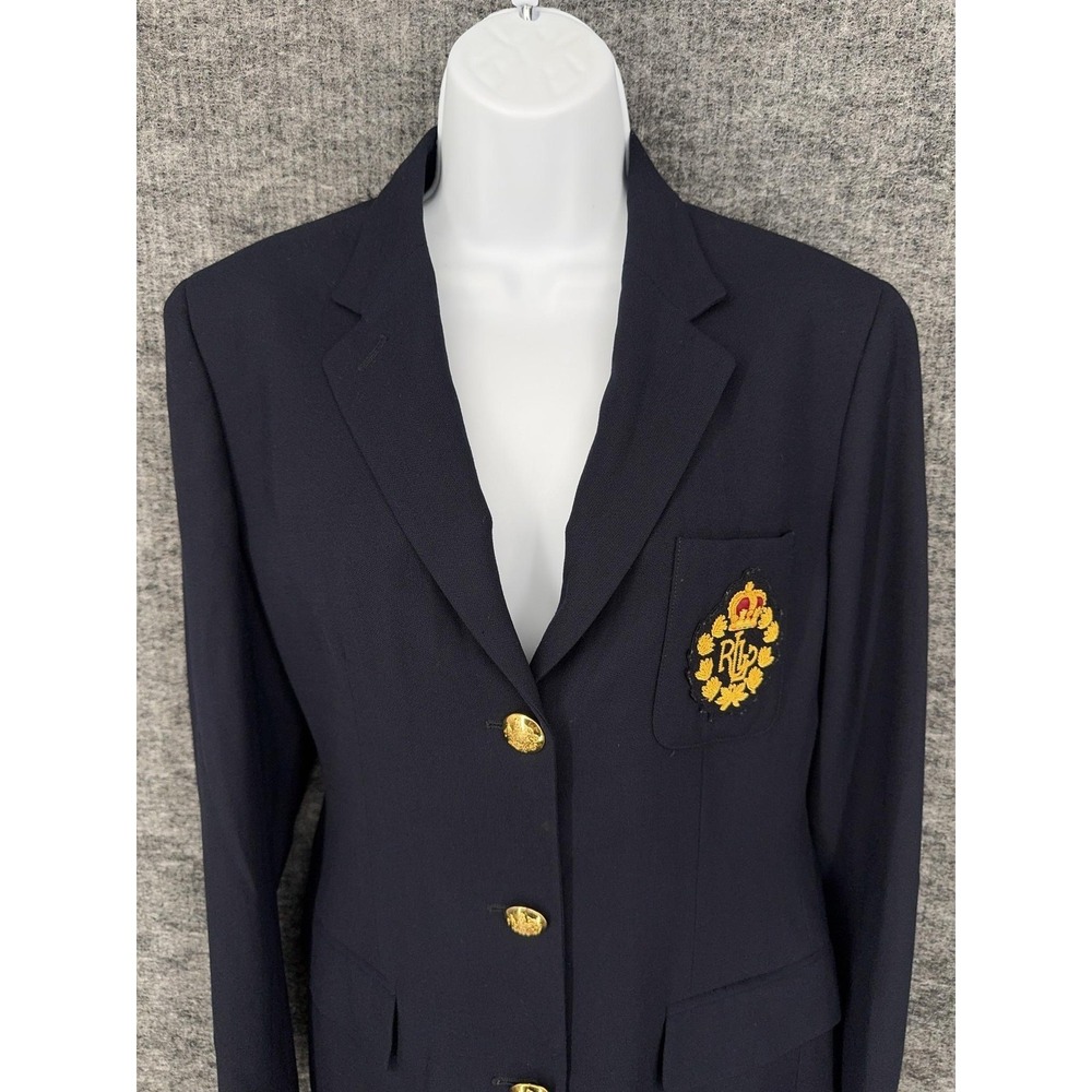 Vintage Lauren Ralph Lauren Blazer Womens 6 Blue Worsted Wool Royal‎ Crest USA - Picture 3 of 11